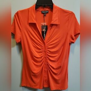 Modern Works NWT Bright Orange Ruched Front Polo Shirt
